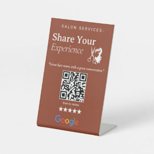 Bold Terracotta Share Your Experience QR Code Sig Pedestal Sign