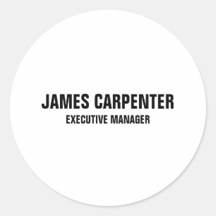 Bold Text Black White Modern Professional Classic Round Sticker