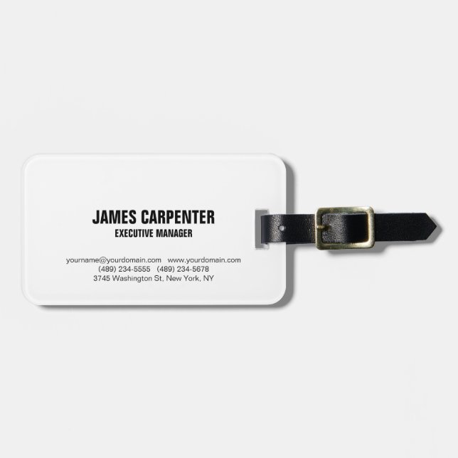 Bold Text Black White Modern Professional Luggage Tag (Front Horizontal)