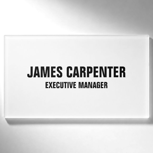 Bold Text Black White Modern Professional Name Tag (Front)