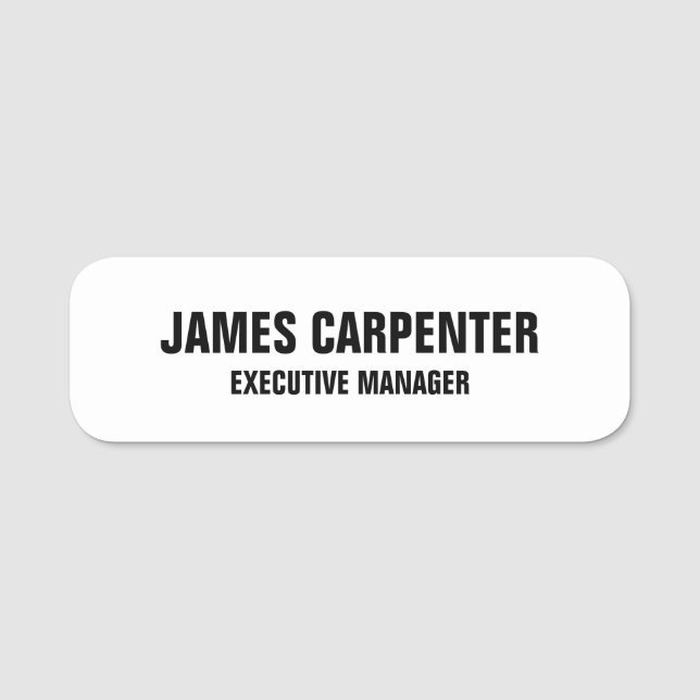 Bold Text Black White Modern Professional Name Tag (Front)