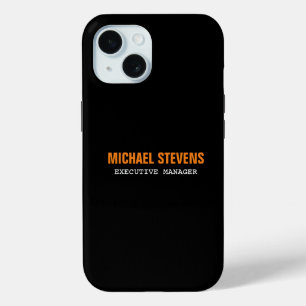 Bold Text Black White Orange Professional Name iPhone 15 Case