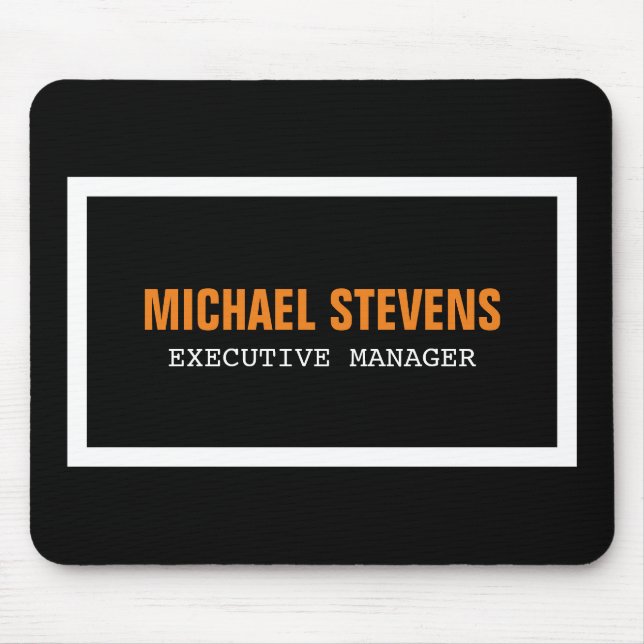 Bold Text Black White Orange Stylish Your Name Mouse Pad (Front)