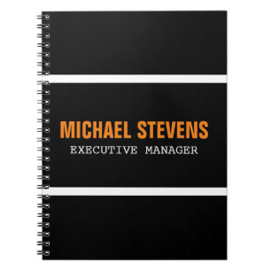 Bold Text Black White Orange Stylish Your Name Notebook