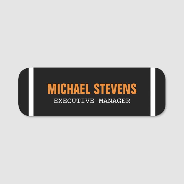 Bold Text Black White Orange Stylish Your Name Tag (Front)
