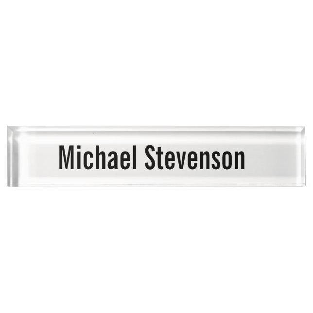 Bold Text Black White Personalized Plain Modern Nameplate (Front)