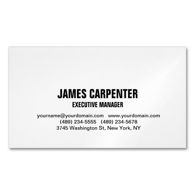 Bold Text Black White Unique Modern Professional Magnetic Business Card (Front)