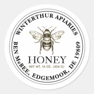 BOLD TEXT Editable White Honey Jar Bee Label