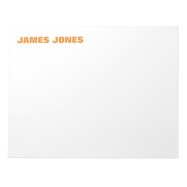 Bold Text Orange White Stylish Modern Professional Notepad (Front)