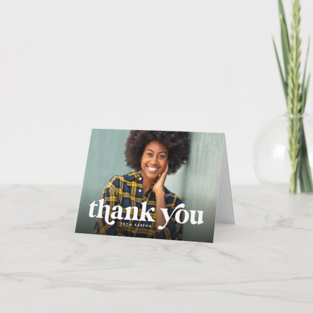 Bold thank you simple photo folded note card (Front)