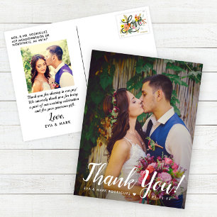Bold Thank You Wedding Photo Portrait Postcard