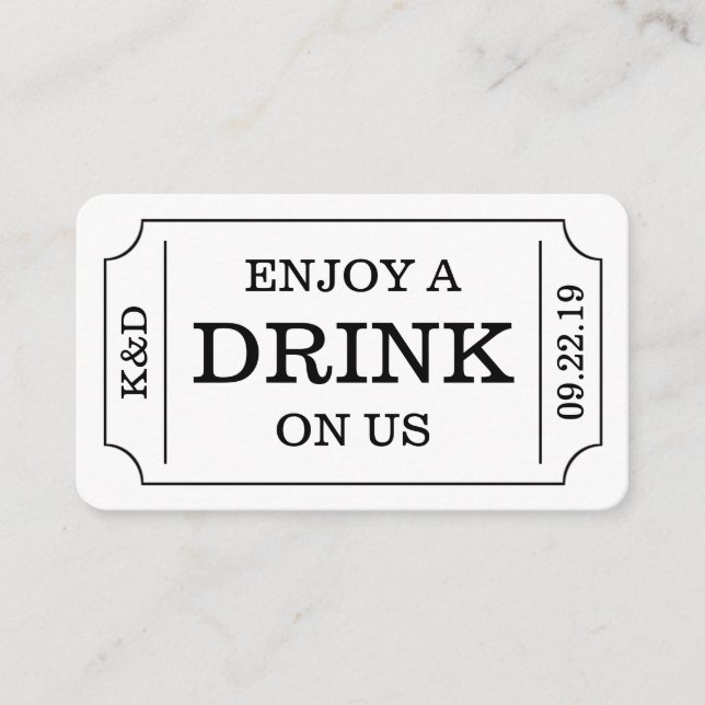 Bold Ticket Style "Enjoy A Drink On Us" Template (Front)
