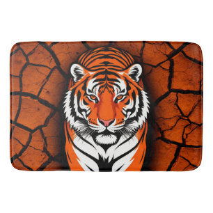 Bold Tiger on Cracked Earth Backgroun Bath Mat