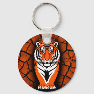 Bold Tiger on Cracked Earth Backgroun Keychain
