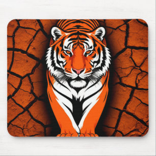 Bold Tiger on Cracked Earth Backgroun Mouse Pad