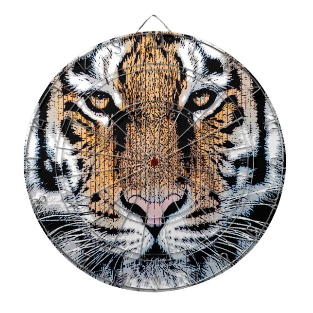 Bold Tiger Portrait Graphic Press Style Dartboard (Front)