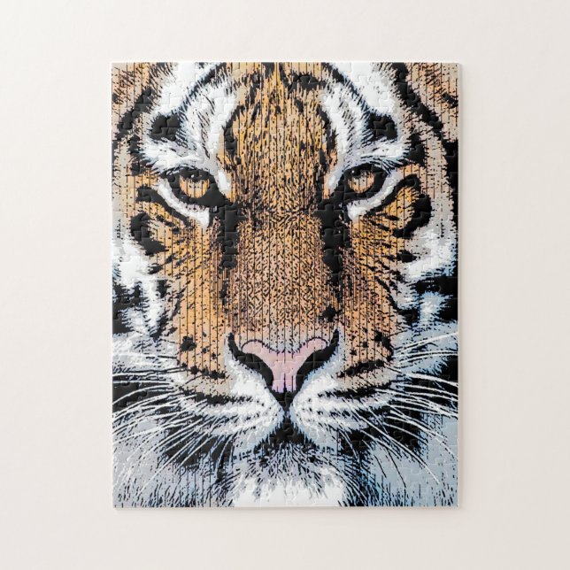 Bold Tiger Portrait Graphic Press Style Jigsaw Puzzle (Vertical)
