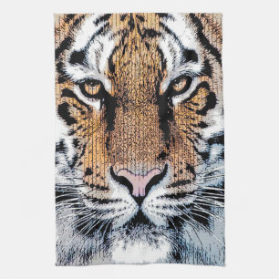 Bold Tiger Portrait Graphic Press Style Kitchen Towel