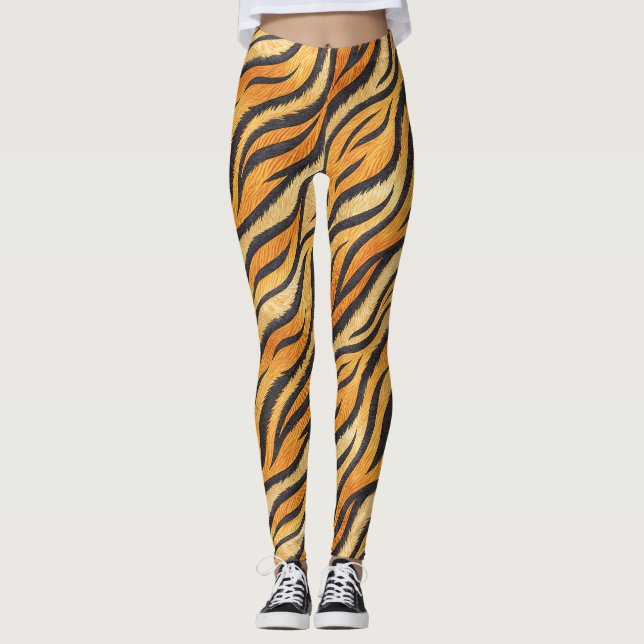 Bold Tiger Stripe Pattern – Exotic Animal Print Leggings (Front)
