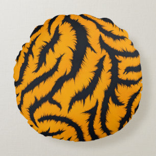 Bold Tiger Stripes Pattern in Orange and Black Round Pillow
