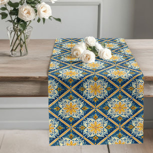 Bold Tile-Inspired Table Runner with Mediterranean