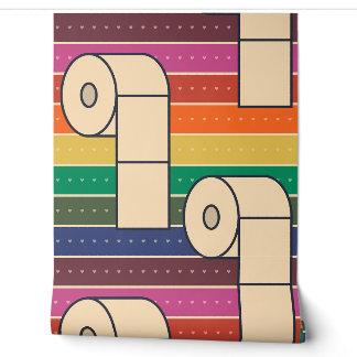 Bold toilet rolls on rainbow stripes wallpaper