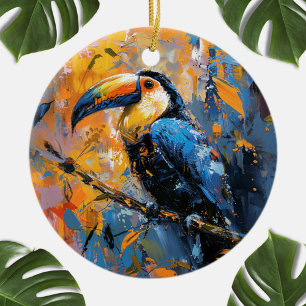 Bold Toucan Oil Painting Ceramic Ornament