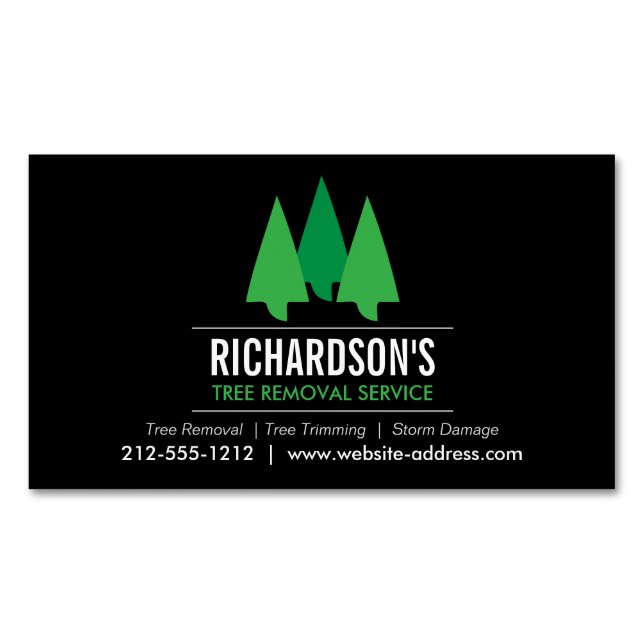 Bold Tree Service Logo Green/Black Magnetic Business Card (Front)