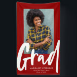 Bold trendy grad red graduation photo banner<br><div class="desc">Celebrate your graduate this vertical one-photo scarlet red and white graduation announcement banner that features an modern and trendy bold script "grad." Perfect for graduation parties or just to hang up to celebrate your high school or college senior's accomplishment. The background colour can be changed by clicking "customize further."</div>