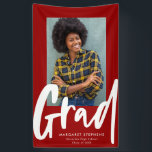 Bold trendy grad red graduation photo banner<br><div class="desc">Celebrate your graduate this vertical one-photo scarlet red and white graduation announcement banner that features an modern and trendy bold script "grad." Perfect for graduation parties or just to hang up to celebrate your high school or college senior's accomplishment. The background colour can be changed by clicking "customize further."</div>