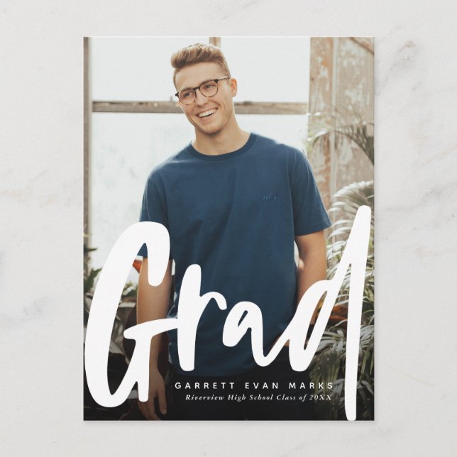 Bold trendy graduation invitation postcard (Front)