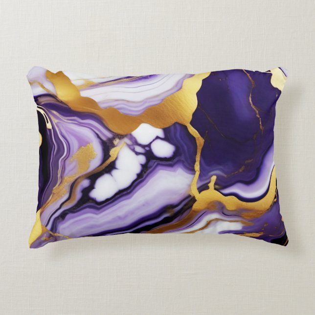 Bold Trendy purple yellow Gold faux marble Accent Pillow (Front)
