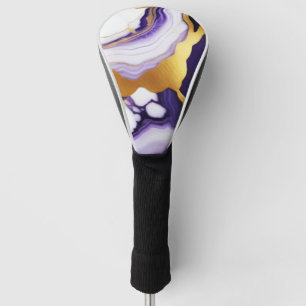 Bold Trendy purple yellow Gold faux marble Golf Head Cover