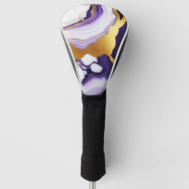 Bold Trendy purple yellow Gold faux marble Golf Head Cover (Front)