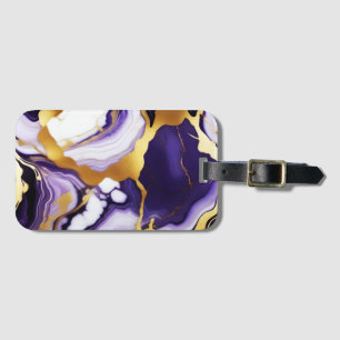 Bold Trendy purple yellow Gold faux marble Luggage Tag