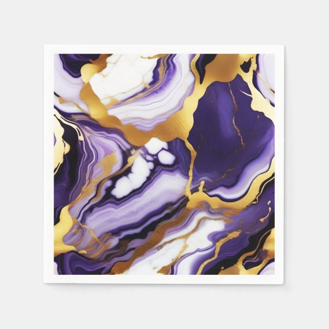 Bold Trendy purple yellow Gold faux marble Napkin (Front)
