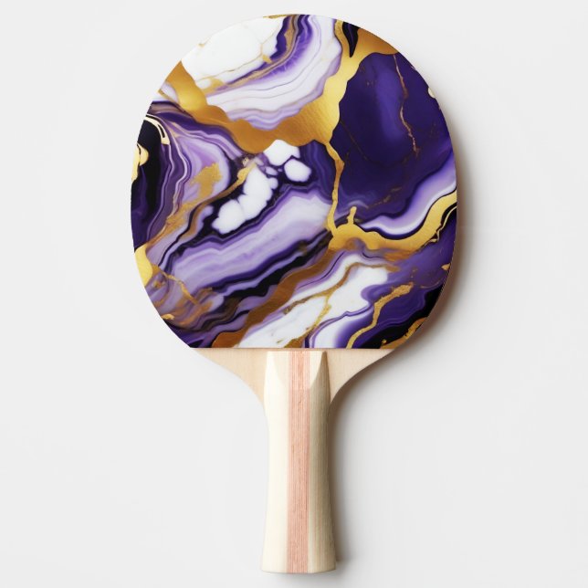 Bold Trendy purple yellow Gold faux marble Ping Pong Paddle (Front)