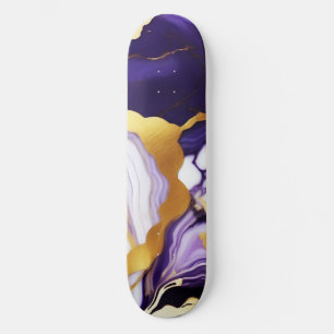 Bold Trendy purple yellow Gold faux marble Skateboard