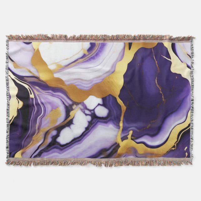 Bold Trendy purple yellow Gold faux marble Throw Blanket (Front)