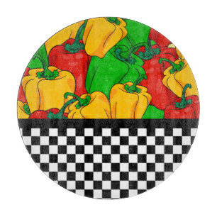Bold Tri Coloured Peppers and Chequerboard  Cutting Board