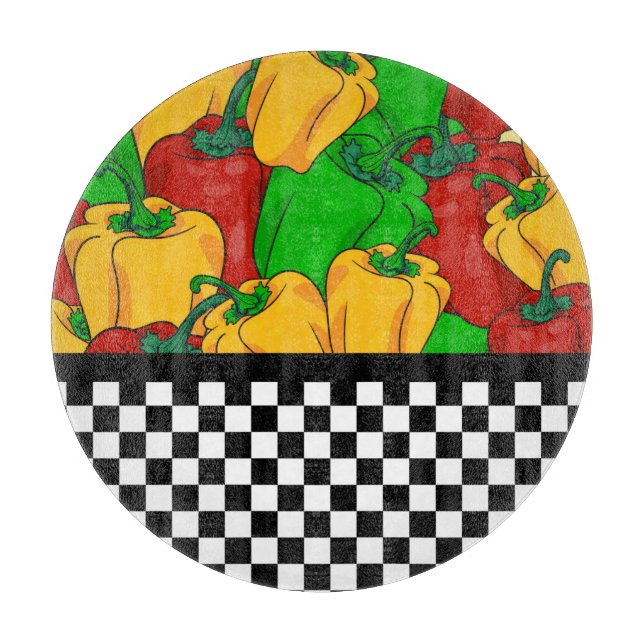 Bold Tri Coloured Peppers and Chequerboard  Cutting Board (Front)