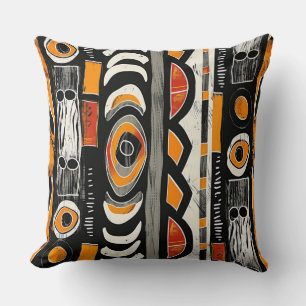 Bold Tribal Abstract Orange Throw Pillow Design