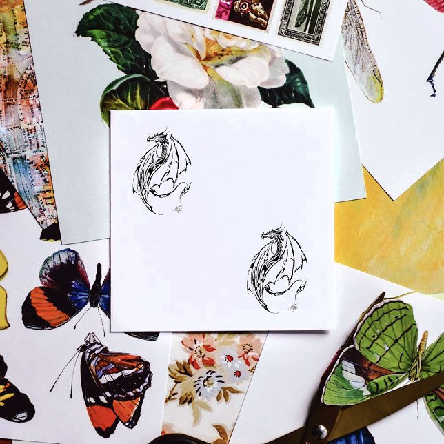 Bold Tribal Dragon Black Line Art Fantasy Tattoo Rubber Stamp (Creator Uploaded)