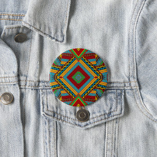 Bold Tribal Geometric Pattern Colourful Ethnic Boh 3 Inch Round Button