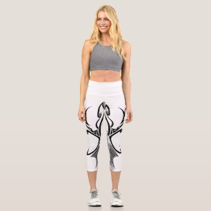 Bold Tribal Pattern Black Ink Graphic Capri Leggings