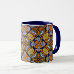 Bold Tribal Tile Mug with Deep Blue Interior