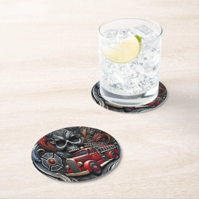 Bold Tribute to Firefighters' Spirit Round Paper Coaster (Insitu)
