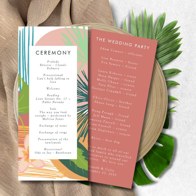 Bold Tropical Abstract Coral Teal Wedding Program (Creator Uploaded)