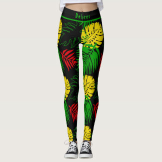 Bold Tropical Botanical Palm Leaves Pattern  Leggings