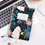 Bold Tropical Botanical Pattern Monogram 2024 Planner<br><div class="desc">Personalize this planner with your name in black italics framed by a white rectangle,  on a bold botanical pattern of tropical foliage in shades of blush pink,  blue and green on a black background.</div>